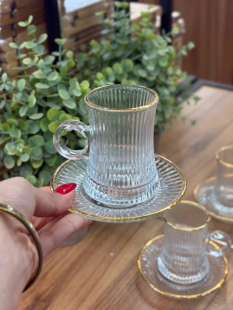 ست فنجان کمرباریک و نعلبکی وارداتی لب طلایی کد1018082 - Image 4